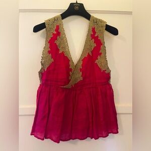 Mes Demoiselles Linen Lace Sleeveless Blouse